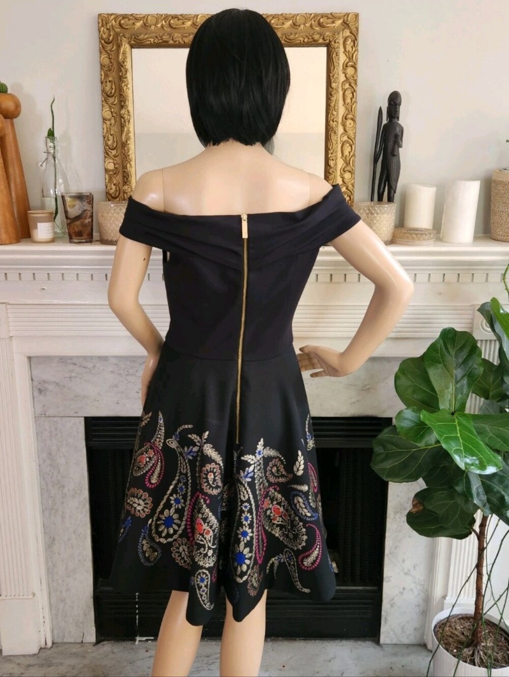 Ted Baker Black Embroidered Dress Size 6 Metallic Paisley Print Holiday Party - Picture 6 of 8